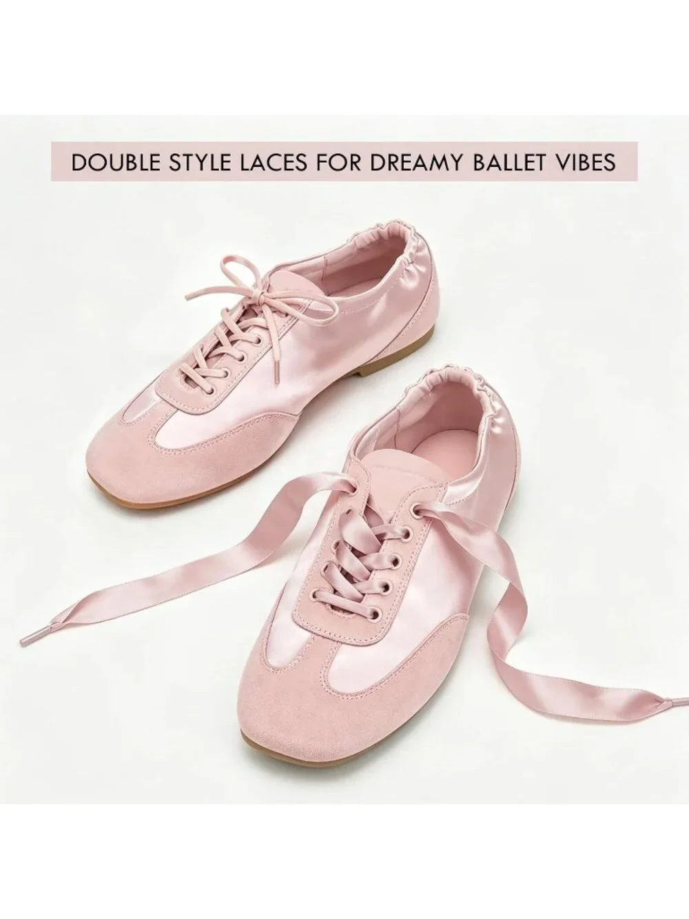 Women's Pink Satin Lace Up Lightweight Slim Comfort Ballerina Flat Sneakers